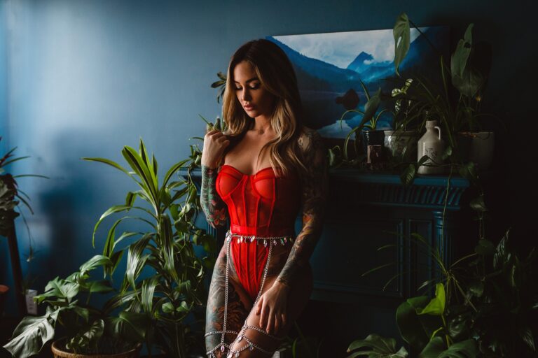 jessica wilde red bodysuit tattoo bodychain